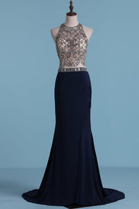 2024 Two Pieces Prom Dresses Sheath With Beading And Slit Sweep Train