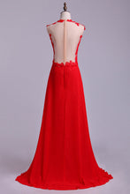 Load image into Gallery viewer, 2022 Scoop Neckline Embellished Bodice With Beadeds&amp;Applique Long Chiffon Prom Dress