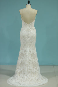 2024 Wedding Dresses Mermaid Lace With Removable Train Cathedral Train