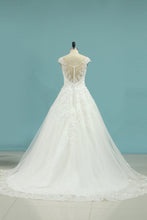 Load image into Gallery viewer, 2024 Cap Sleeve Wedding Dresses A Line Tulle With Applique