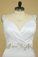2024 Plus Size Wedding Dresses A Line V Neck Open Back With Beading Stretch Satin
