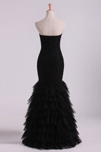 Load image into Gallery viewer, 2022 Black Sweetheart Ruffled Bodice Evening Dresses Tulle Floor Length Mermaid