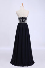 Load image into Gallery viewer, 2024 Dark Navy Blue Prom Dresses Sweetheart Floor Length Chiffon With Silver Beading
