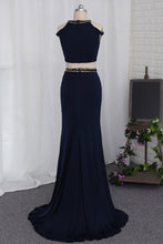 Load image into Gallery viewer, 2024 Two-Piece Scoop Prom Dresses Mermaid Spandex With Beads And Slit