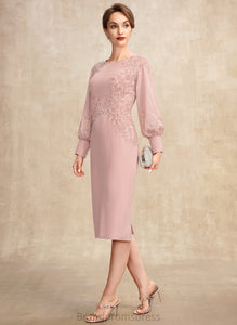 Mother of the Bride Dresses With Sequins Sheath/Column Scoop of Dress Beading Lace the Knee-Length Tracy Bride Mother Chiffon Neck