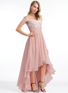 Off-the-Shoulder Asymmetrical Chiffon A-Line Aracely With Pleated Lace Prom Dresses