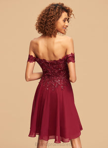 Sequins Tiara Chiffon Short/Mini A-Line With Dress Homecoming Off-the-Shoulder Homecoming Dresses Lace