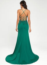 Load image into Gallery viewer, Train Sweep Trumpet/Mermaid Sequins With Prom Dresses Eva V-neck Jersey