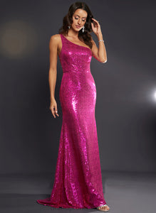 One-Shoulder Sequined Cristal Train Sweep Trumpet/Mermaid Prom Dresses