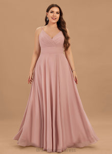 Prom Dresses Floor-Length With Maureen Pleated Chiffon A-Line V-neck