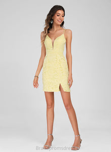 Short/Mini Lace Club Dresses Front V-neck Bodycon Homecoming Split With Sabrina Dress