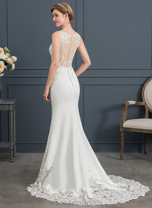 Wedding Dress Lace Crepe Trumpet/Mermaid Stretch Court Lexie V-neck Train Wedding Dresses