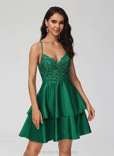 Load image into Gallery viewer, Homecoming Dresses Anabelle Short/Mini Lace Lace Homecoming Satin With Dress A-Line V-neck Sequins