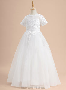 Girl - Flower Girl Dresses Brooklynn Ball-Gown/Princess Lace/Beading/Sequins Flower Sleeves Scoop Dress Neck With Tulle Floor-length Short