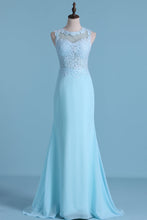 Load image into Gallery viewer, 2024 Open Back Scoop Prom Dresses Spandex Mermaid With Applique