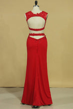 Load image into Gallery viewer, 2022 Red Two-Piece Scoop Sheath With Applique And Beads Spandex Prom Dresses