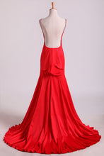 Load image into Gallery viewer, 2022 Open Back Prom Dresses Stretch Satin Scoop Sweep Train