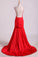 2022 Open Back Prom Dresses Stretch Satin Scoop Sweep Train