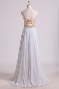 2022 Prom Dresses Sweetheart A Line With Beads Floor Length Chiffon