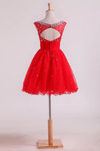 Load image into Gallery viewer, 2022 Bateau A Line Short/Mini Homecoming Dresses With Beads &amp; Ruffles Open Back