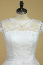 Load image into Gallery viewer, 2024 Plus Size Scoop Short Sleeve Knee-Length A Line Lace With Sash Wedding Dresses