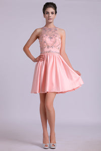 2022 Scoop A Line Homecoming Dresses Satin Short