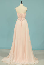 Load image into Gallery viewer, 2024 Prom Dresses Sweetheart Beaded Bodice A Line Chiffon Sweep Train