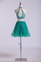 Load image into Gallery viewer, 2024 Halter Homecoming Dresses Two-Piece Short Beaded Bodice Tulle