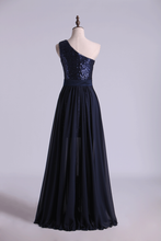 Load image into Gallery viewer, 2022 Prom Dresses Column High Low One Shoulder Chiffon Beading