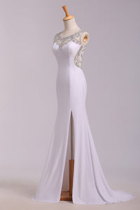 2022 New Arrival Prom Dresses Scoop Neckline Sheath/Column Floor Length Fast Delivery