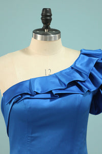 2024 One Shoulder Pleated Neckline Column Satin Prom Dress Short/Mini Elegant