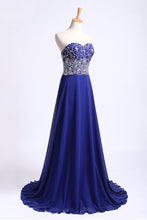 Load image into Gallery viewer, 2024 Dark Royal Blue Prom Dress Sweetheart Beaded Bodice A Line Chiffon