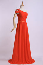 Load image into Gallery viewer, 2022 One Shoulder Bridesmaid Dresses A-Line Chiffon Ruched Bodice