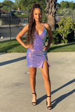 Load image into Gallery viewer, Lavender Sarai Homecoming Dresses Fashion Glitter Party Dress Short Prom Dress