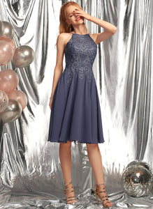 Jeanie Chiffon Prom Dresses With A-Line Scoop Lace Knee-Length Appliques