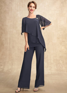 Jumpsuit/Pantsuit Mother Floor-Length the Chiffon Ruffles Beading Mother of the Bride Dresses Sequins Bride Dress Cascading Bailey of With V-neck
