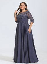 Load image into Gallery viewer, Floor-Length Lace Illusion A-Line Scoop Pleated Bianca Chiffon With Prom Dresses Sequins