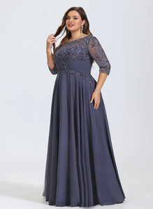 Floor-Length Lace Illusion A-Line Scoop Pleated Bianca Chiffon With Prom Dresses Sequins