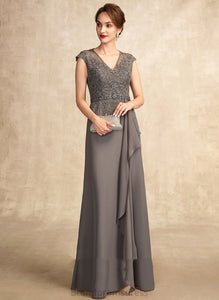 Chiffon A-Line Mother of the Bride Dresses Sequins Beading Bride Floor-Length the V-neck Cascading Dress Andrea Mother With Ruffles of Lace