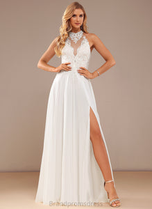 Dress With Floor-Length A-Line Wedding Chiffon Beading Sequins Aiyana Neck Lace Wedding Dresses High