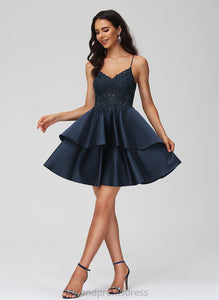 Lace Homecoming Dresses Myah With Homecoming V-neck Dress Short/Mini A-Line Satin