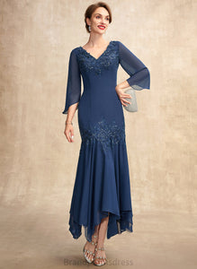 Lace With Trumpet/Mermaid Chiffon Dress the Appliques V-neck Mother of the Bride Dresses Kaydence Sequins Mother of Ankle-Length Bride
