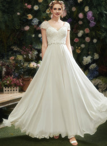 Lace Floor-Length Wedding With Wedding Dresses A-Line V-neck Beading Dress Holly Sequins Chiffon