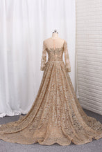 Load image into Gallery viewer, 2024 Bling Bling Evening Dresses Mermaid Scoop Sweep/Brush Sequins Lace With Rhinestones