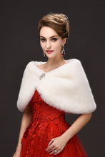 Load image into Gallery viewer, Elegant White Faux Fur Wedding Wrap With Beads