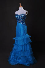 Load image into Gallery viewer, Cheap Prom Dresses Blue  Sweetheart Floor Length Organza Taffeta Cz