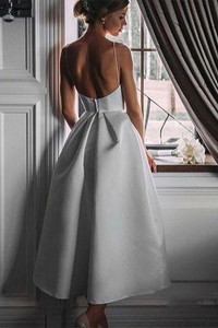 Homecoming Dresses Maribel A-Line Tea-Length White Prom Dress With Pockets