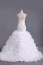 Load image into Gallery viewer, 2022 Sweetheart Wedding Dresses Mermaid Organza With Beads And Rhinestones