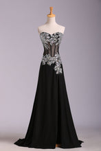 Load image into Gallery viewer, 2022 Prom Dresses Mermaid/Trumpet Black Sweetheart Chiffon With Rhinestone