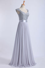 Load image into Gallery viewer, 2024 Off The Shoulder A-Line Floor-Length Prom Dresses Beaded Bodice Tulle And Chiffon